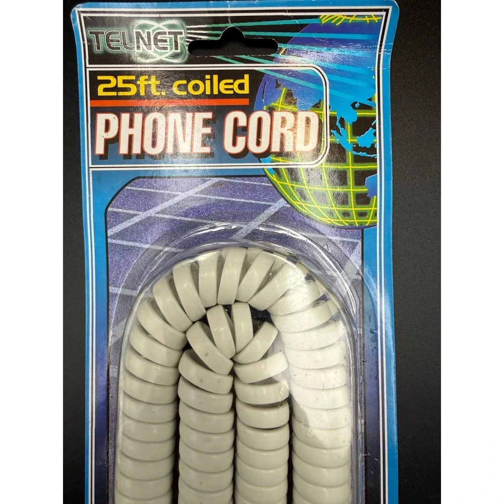 TELNET GP-34 Phone Coil Cord 25 Ft White for Handset Telephones - NOS